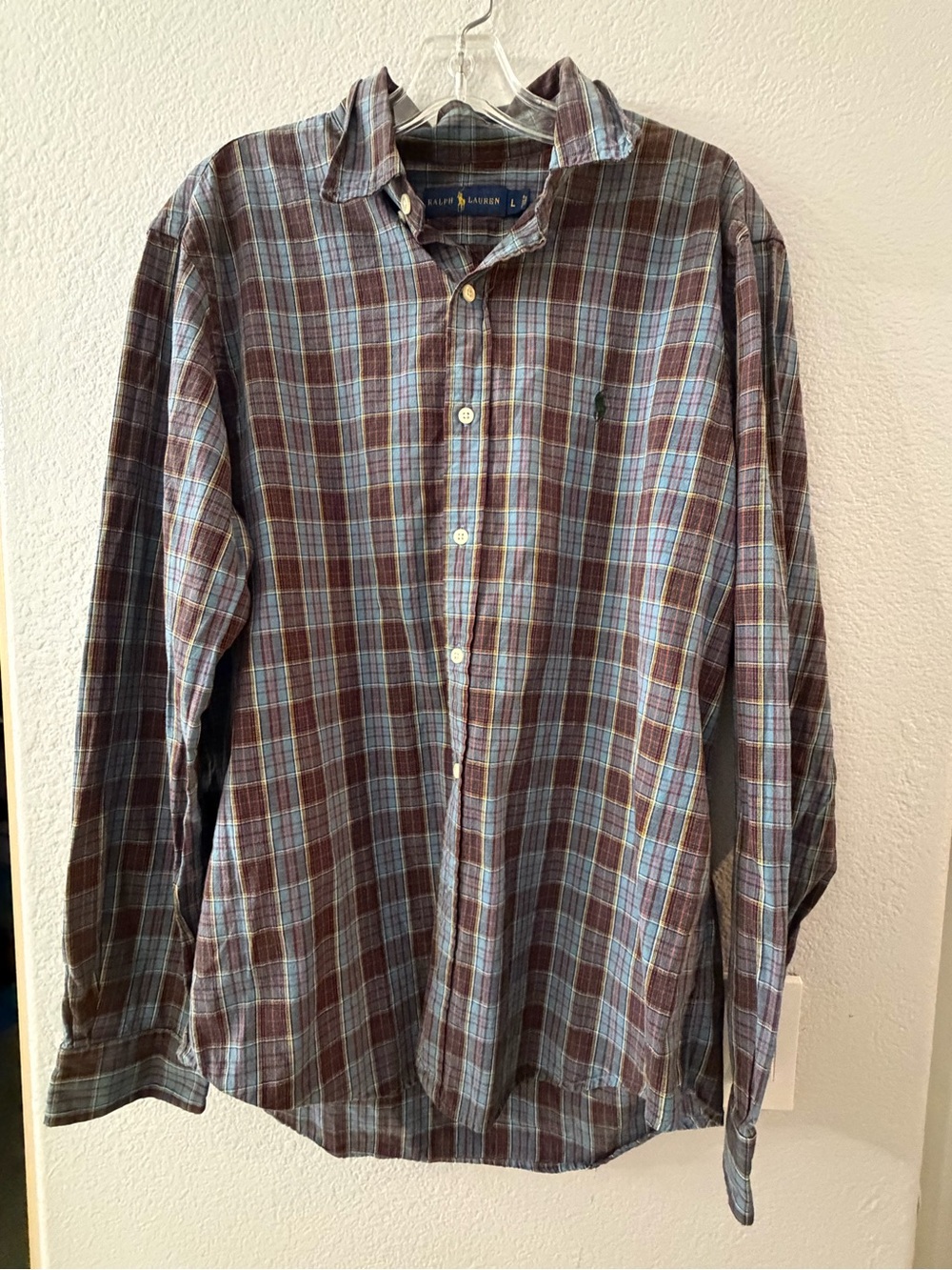 Ralph Lauren Men’s Brown and Light Blue Plaid Button-Down Shirt